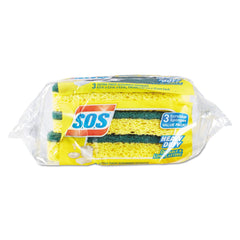S.O.S. 91029 0.9 in. Thick 2.5 in. x 4.5 in. Heavy Duty Scrubber Sponge - Yellow/Green (3/Pack, 8 Packs/Carton)