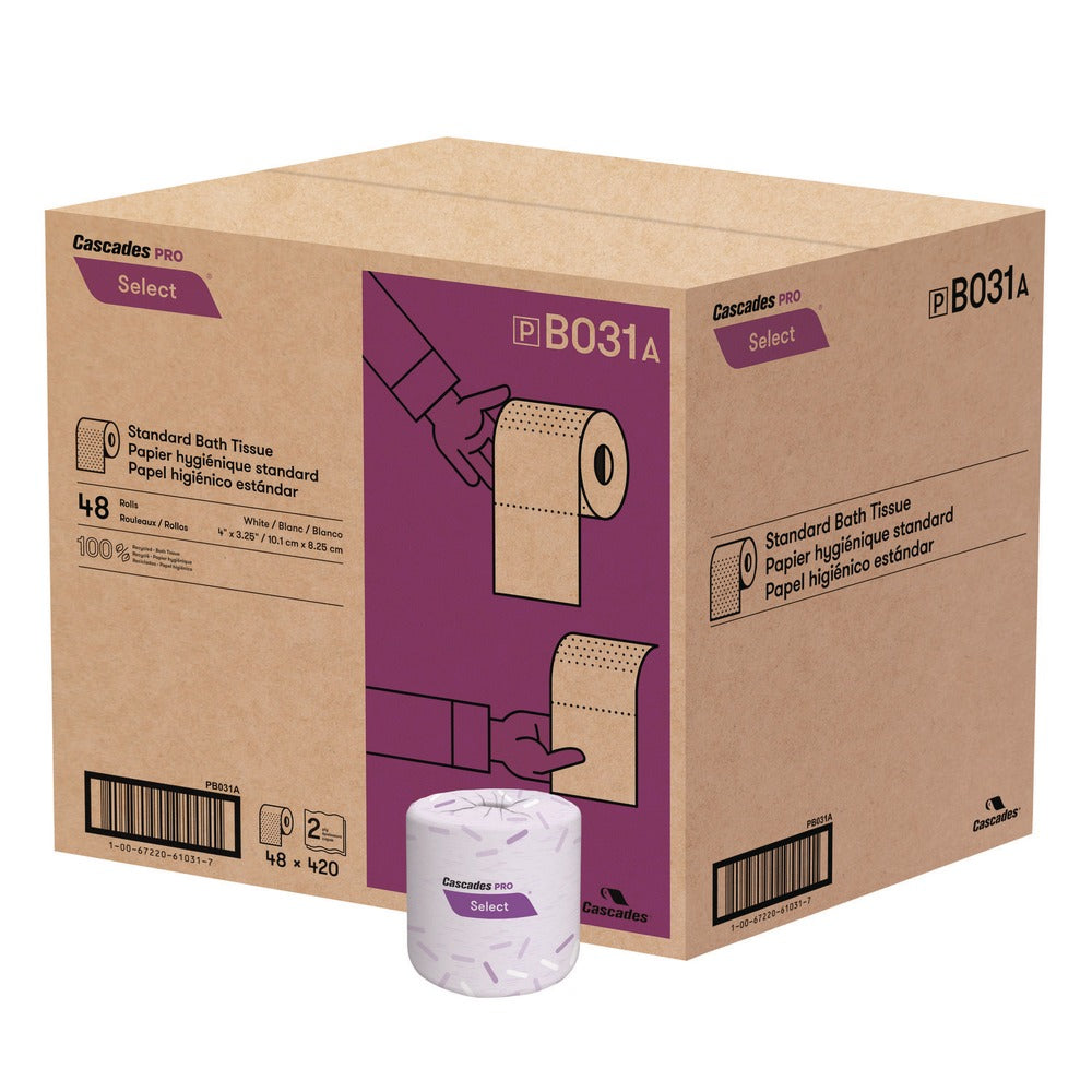 Cascades PRO 4 in. x 3.25 in. 2-Ply Select Standard Bath Tissue - White (48/Carton)