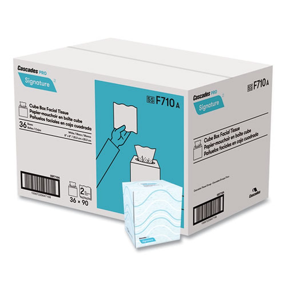 Cascades PRO 2-Ply Cube Box Signature Facial Tissue - White (36 Boxes/Carton)