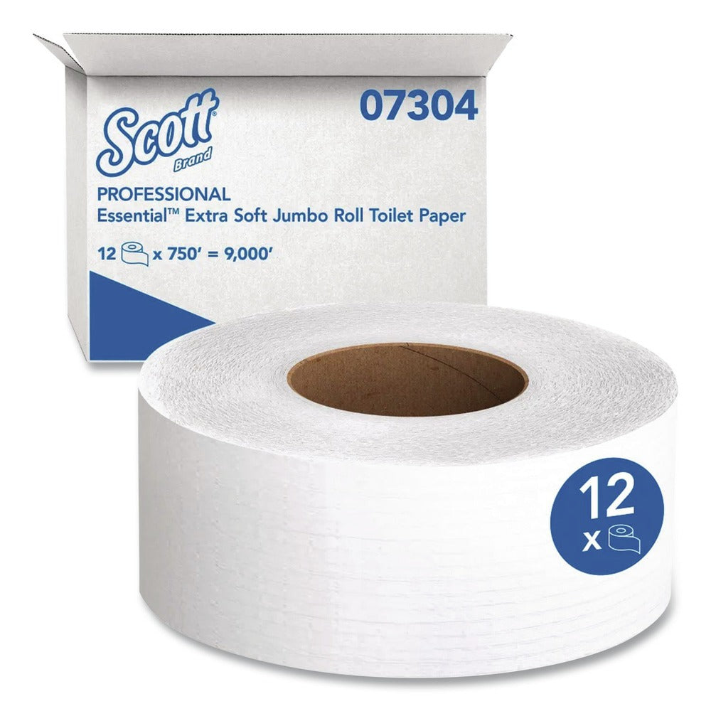 Scott 3.55 in. x 750 ft. 2-Ply Septic Safe Essential Extra Soft JRT - White (12/Carton)