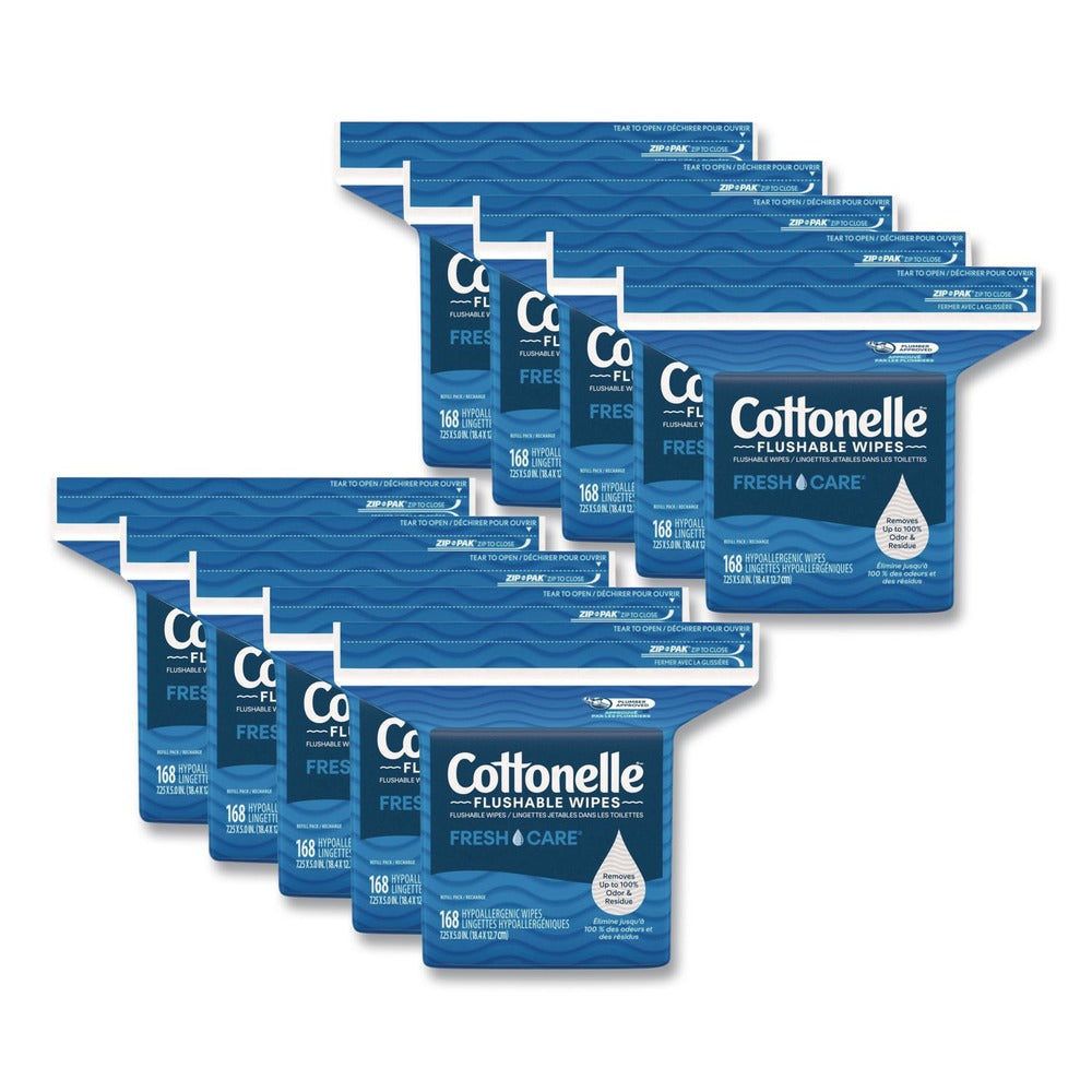 Cottonelle 41777 5 in. x 7.25 in. 1-Ply Fresh Care Flushable Cleansing Cloths - White (8/Carton)