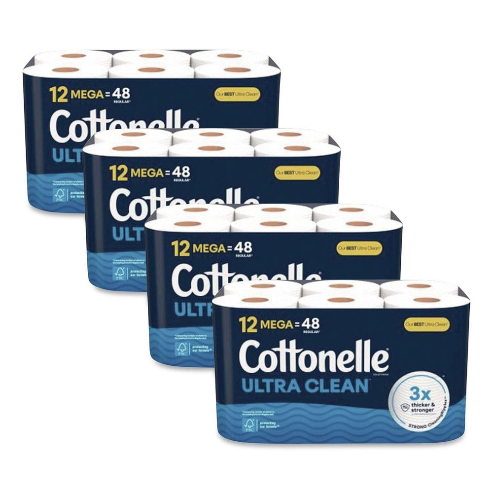 Cottonelle Ultra CleanCare 1-Ply Septic Safe Strong Bath Tissue Toilet Paper - White (4/Carton)