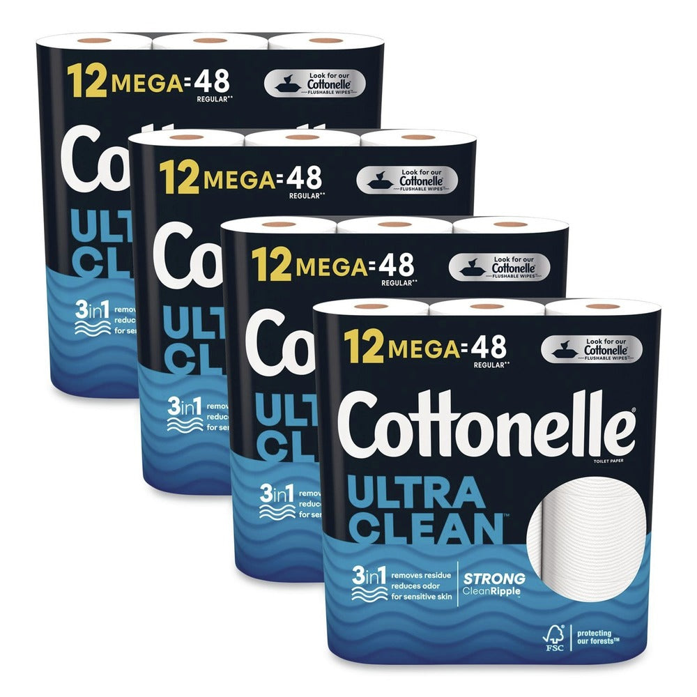 Cottonelle Ultra CleanCare 1-Ply Septic Safe Mega Rolls Strong Tissue Toilet Paper - White (48/Carton)