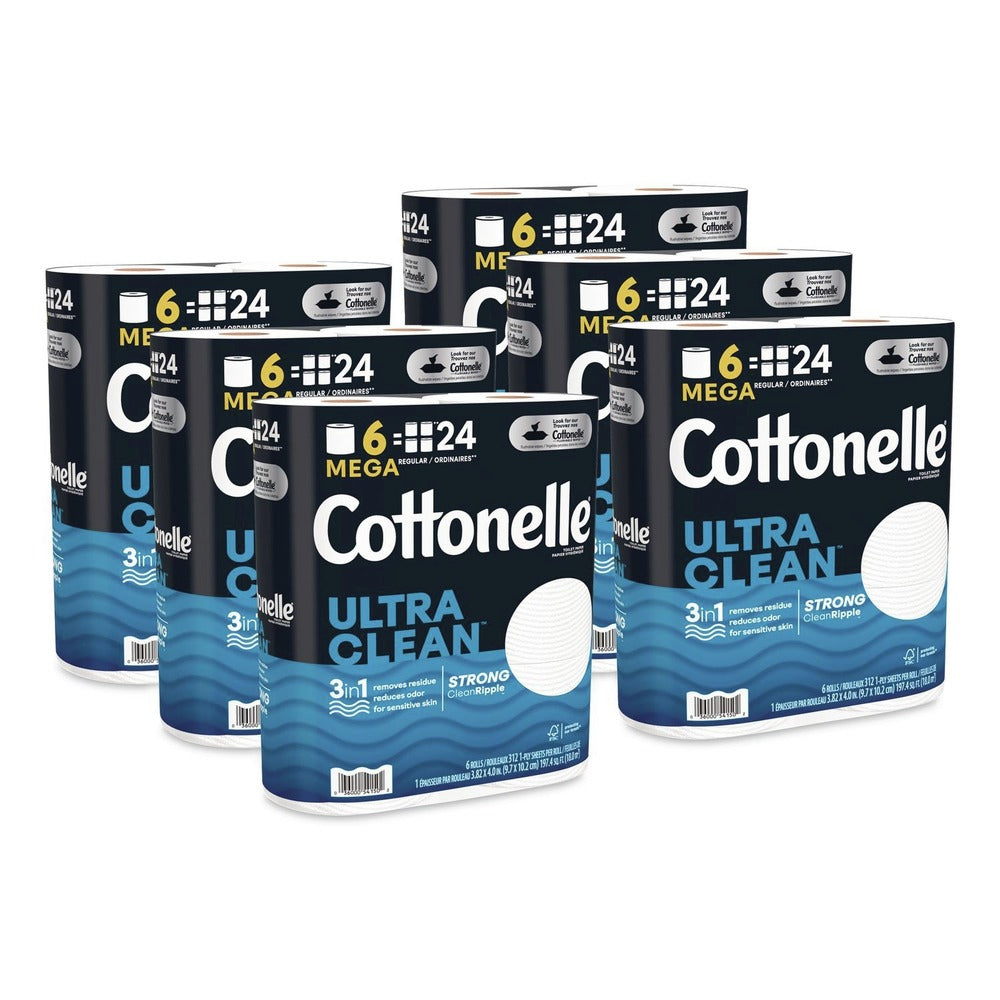 Cottonelle Ultra CleanCare 1-Ply Septic Safe Mega Rolls Strong Tissue Toilet Paper - White (36/Carton)