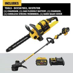 Dewalt 60V MAX FLEXVOLT Brushless Lithium-Ion 16 in. Cordless Chainsaw and String Trimmer Bundle (3 Ah)