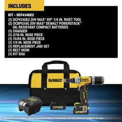 Dewalt 20V MAX XR Lithium-Ion Brushless 1/4 in. Cordless Rivet Tool Kit with POWERSTACK (1.7 Ah)