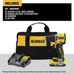 Factory Reconditioned Dewalt 20V MAX ATOMIC Lithium-Ion Brushless 1/2 in. Cordless Drill Driver Kit (2 Ah)