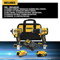 Factory Reconditioned Dewalt DCK249E1M1R 20V MAX XR Brushless Lithium-Ion 1/2 in. Cordless Hammer Drill Driver and Impact Driver Combo Kit with (1) 1.7 Ah and (1) 4 Ah Battery