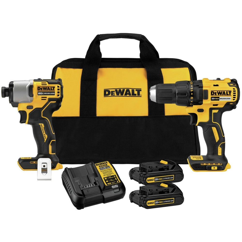 Factory Reconditioned Dewalt 20V MAX Brushless Compact Lithium-Ion 1/2 in. Cordless Drill Driver and 1/4 in. Impact Driver Combo Kit