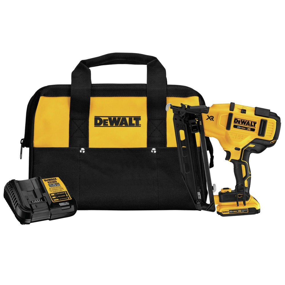 Factory Reconditioned Dewalt 20V MAX XR Lithium-Ion 16-Gauge Cordless Angled Finish Nailer Kit (2 Ah)