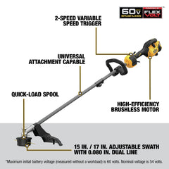 Factory Reconditioned Dewalt DCST972BR 60V MAX Brushless Lithium-Ion 17 in. Cordless String Trimmer (Tool Only)