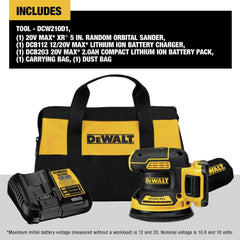Factory Reconditioned Dewalt 20V MAX XR Brushless Variable Speed Lithium-Ion 5 in. Cordless Random Orbital Sander Kit (2 Ah)