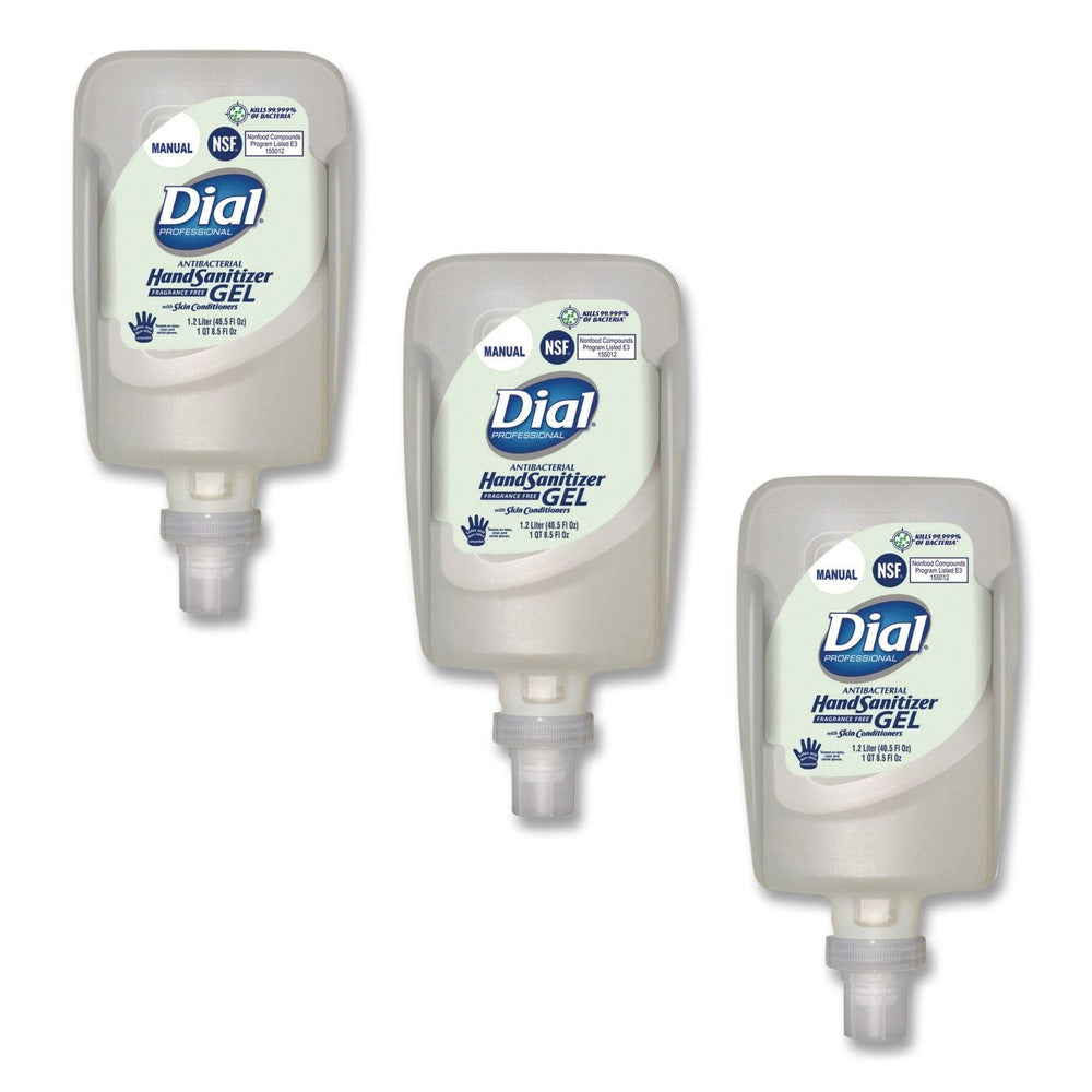 Dial Professional 1.2 Liter Antibacterial Gel Hand Sanitizer Refill for FIT Manual Dispenser - Fragrance-Free (3/Carton)