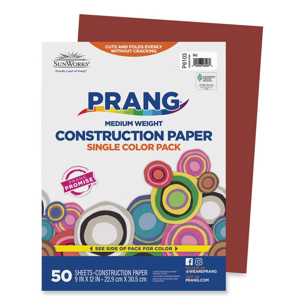 Prang SunWorks 9 x 12 Construction Paper - Red (50/Pack)