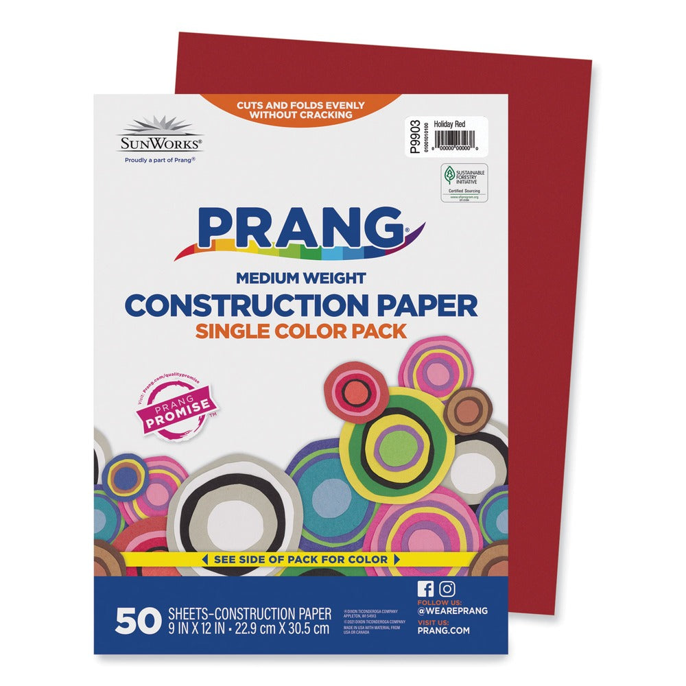Prang SunWorks 9 x 12 50 lb. Text Weight Construction Paper - Holiday Red (50/Pack)