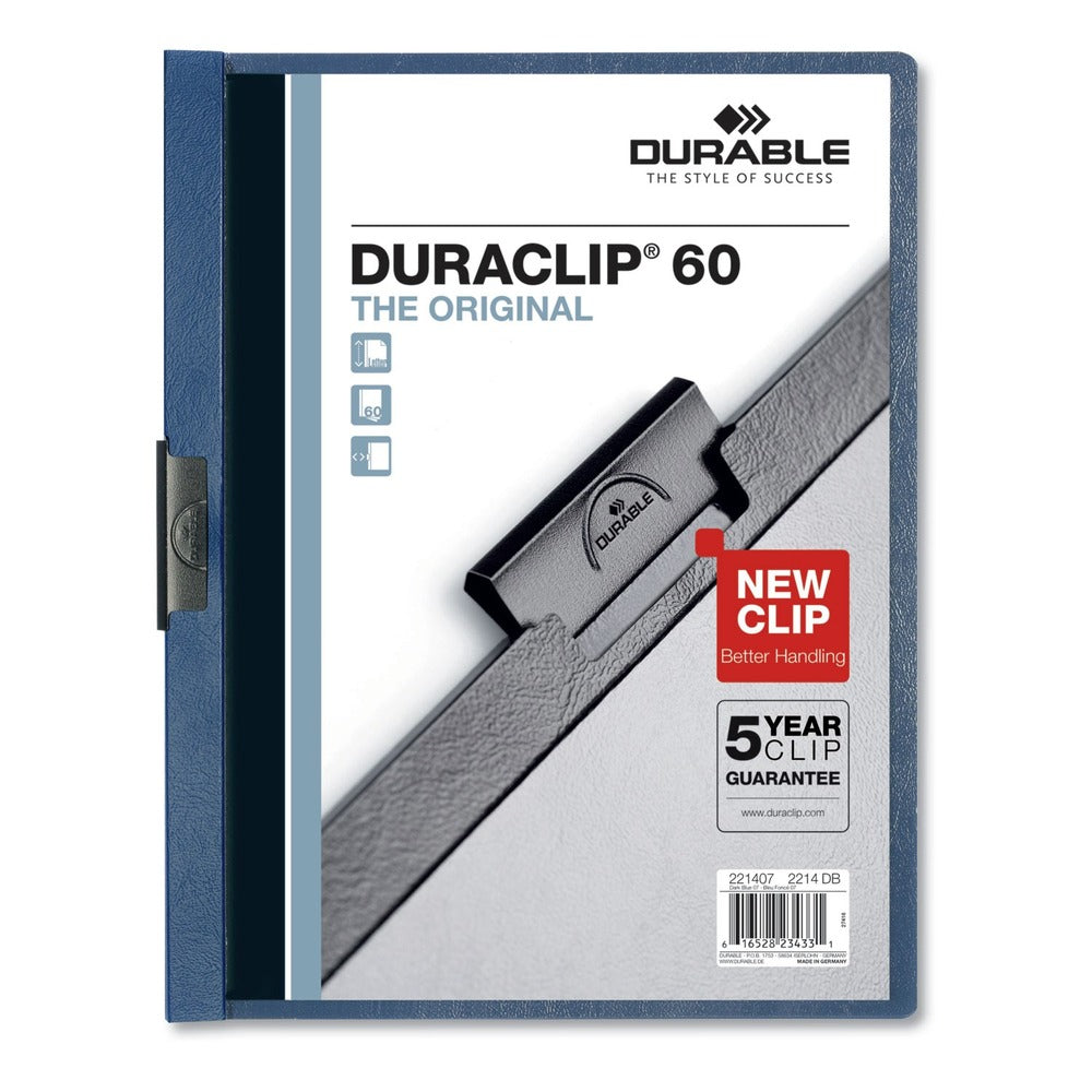 Durable 8.5 in. x 11 in. DuraClip Clip Fastener Report Cover - Clear/Dark Blue (25/Box)