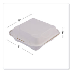 Eco-Products EP-HC81 Vanguard 8 in. x 8 in. x 3 in. Compostable Sugarcane Clamshells - White (200/Carton)