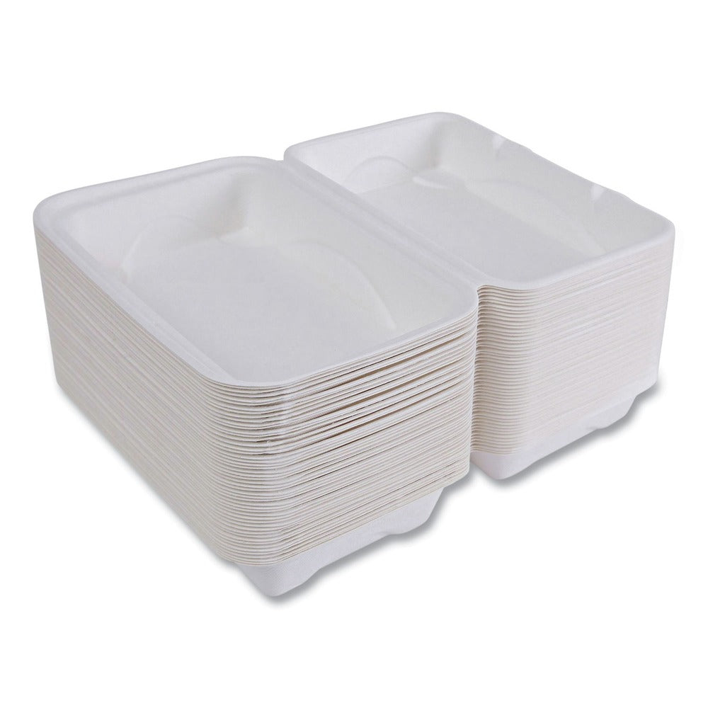 Eco-Products EP-HC96NFA Vanguard 9 in. x 6 in. x 3 in. 1-Compartment Renewable and Compostable Sugarcane Clamshells - White (250/Carton)