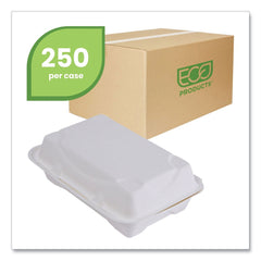 Eco-Products EP-HC96NFA Vanguard 9 in. x 6 in. x 3 in. 1-Compartment Renewable and Compostable Sugarcane Clamshells - White (250/Carton)
