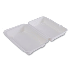 Eco-Products EP-HC96NFA Vanguard 9 in. x 6 in. x 3 in. 1-Compartment Renewable and Compostable Sugarcane Clamshells - White (250/Carton)