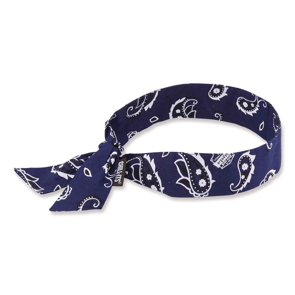 Ergodyne Chill-Its 6700 One Size Fits Most Cooling Bandana Polymer Tie Headband - Navy Western