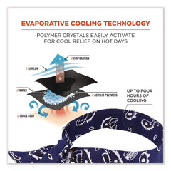 Ergodyne Chill-Its 6700 One Size Fits Most Cooling Bandana Polymer Tie Headband - Navy Western
