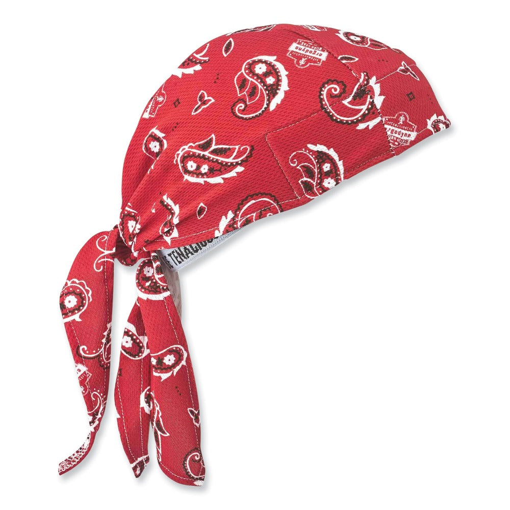 Ergodyne Chill-Its 6615 One Size Fits Most High-Performance Bandana Doo Rag with Terry Cloth Sweatband - Red Western