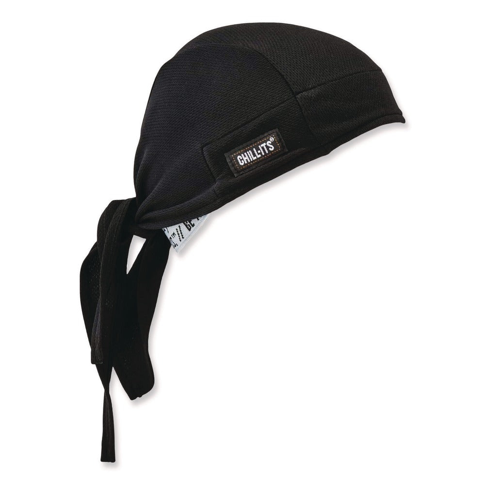 Ergodyne Chill-Its 6615 One Size Fits Most High-Performance Bandana Doo Rag with Terry Cloth Sweatband - Black