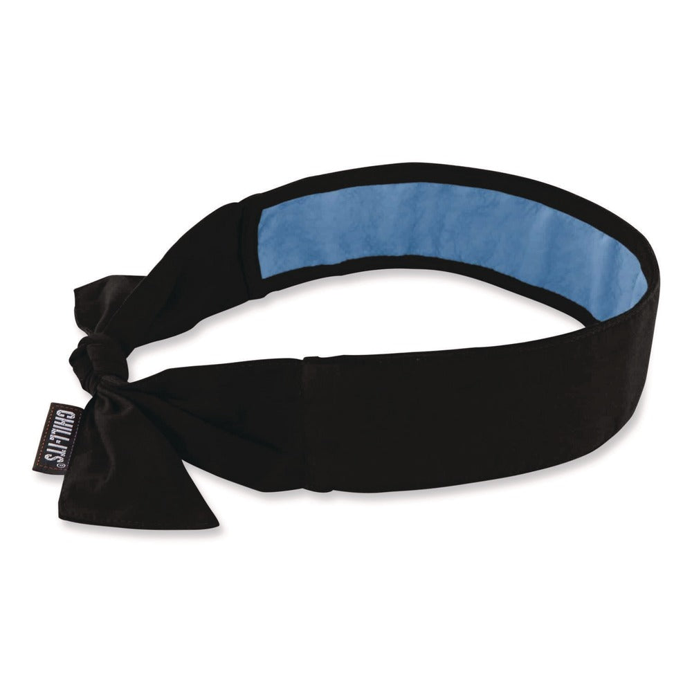 Ergodyne Chill-Its 6700CT One Size Fits Most Cooling Bandana PVA Tie Headband - Black