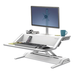 Fellowes Mfg Co. 180 Degree Rotation 180 Degree Pan Lotus Single Monitor Arm Kit for 26 in. Monitors Supports 17 lbs. - Silver