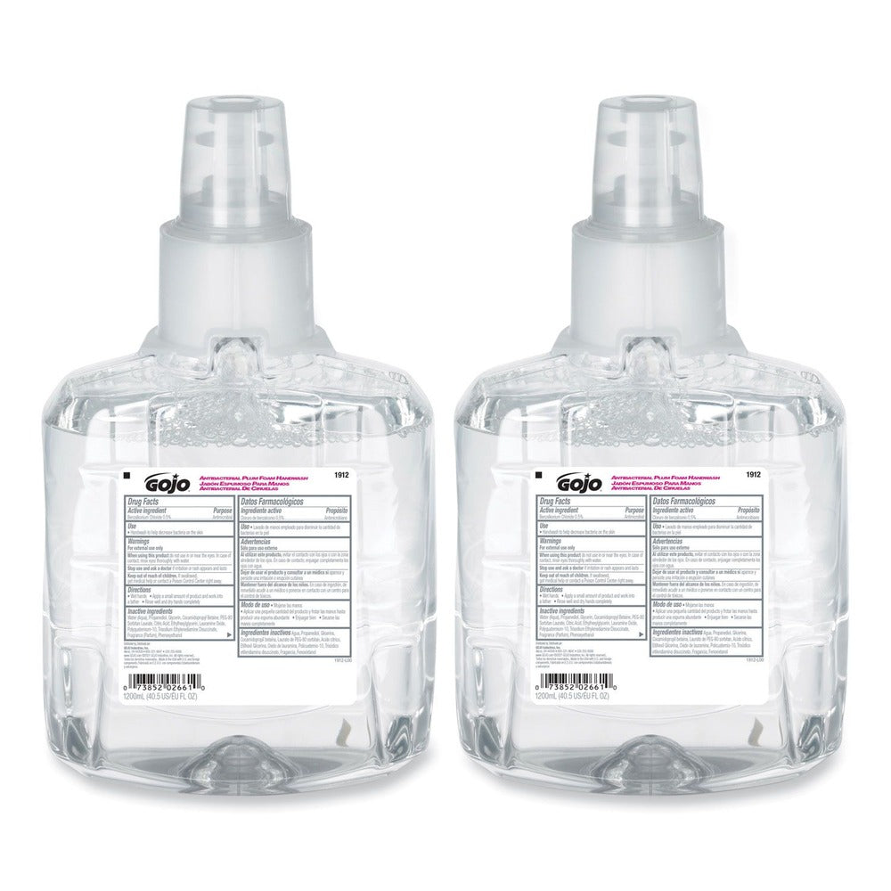 GOJO Industries 1912-02 1200 ml Antibacterial Foam Handwash Refill for LTX-12 Dispenser - Plum Scent (2/Carton)