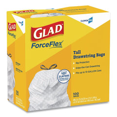 Glad 78526 13 Gallon 0.72 mil 24 in. x 27.38 in. Tall Kitchen Drawstring Trash Bags - Gray (100/Box)
