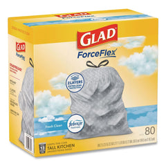 Glad ForceFlex 24 in. x 27.38 in. 13 Gallon Kitchen Drawstring Trash Bags - Fresh Clean Scent/White (240/Carton)