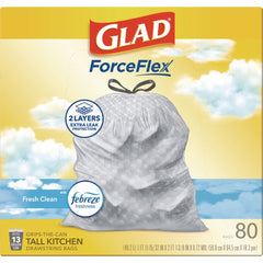Glad ForceFlex 24 in. x 27.38 in. 13-Gallon Kitchen Drawstring Trash Bags - Gain Fresh Clean Scent White (80/Box)