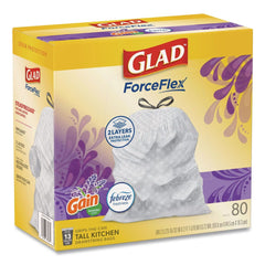 Glad ForceFlex 24 in. x 27.38 in. 13 Gallon Kitchen Drawstring Trash Bags - Gain Lavender Scent/White (240/Carton)