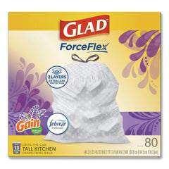Glad ForceFlex 24 in. x 27.38 in. 13 Gallon Kitchen Drawstring Trash Bags - Gain Lavender Scent/White (240/Carton)