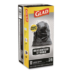 Glad Guaranteed Strong 30 in. x 33 in. 1.05 mil 30 Gallon Three-Ply Large Drawstring Trash Bags - Black (168/Carton)