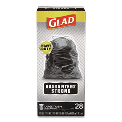 Glad 30 in. x 33 in. 1.05 mil 30 Gallon Three-Ply Drawstring Trash Bags - Black/Large (28/Box)