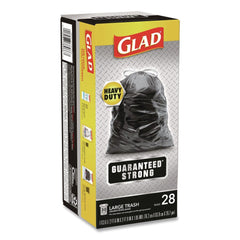 Glad 30 in. x 33 in. 1.05 mil 30 Gallon Three-Ply Drawstring Trash Bags - Black/Large (28/Box)