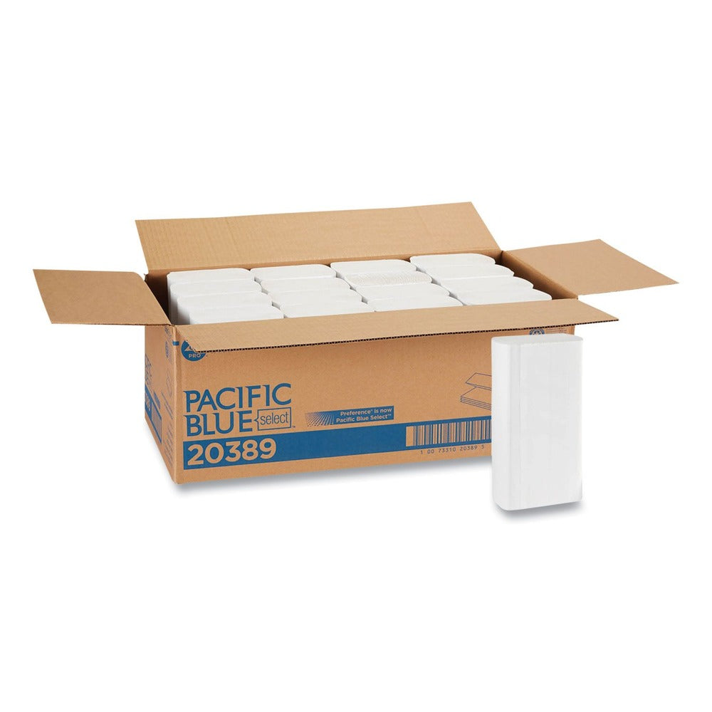 Georgia Pacific Professional 20389 9.2 in. x 9.4 in. 1-Ply Pacific Blue Select Folded Paper Towels - White (16 Packs/Carton)