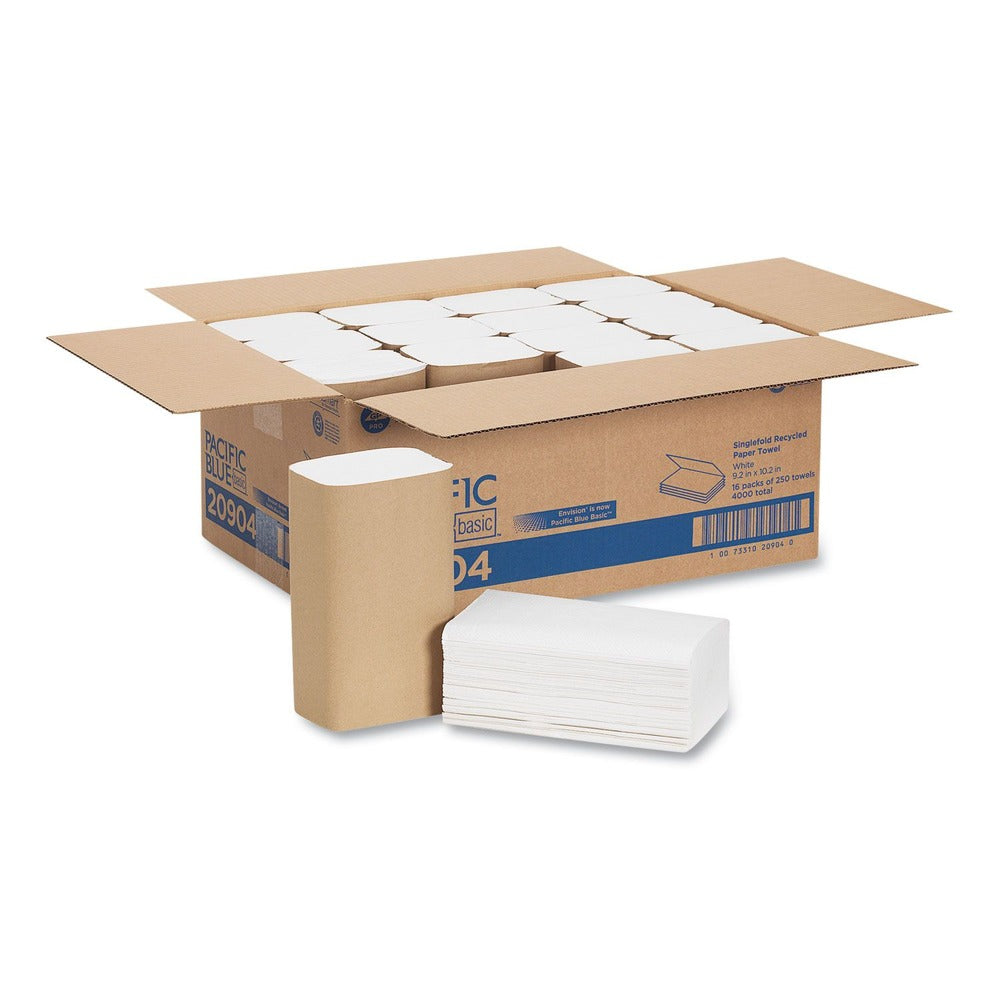 Georgia Pacific Professional 20904 10.25 in. x 9.25 in. 1-Ply Pacific Blue Basic S-Fold Paper Towels - White (4000/Carton)