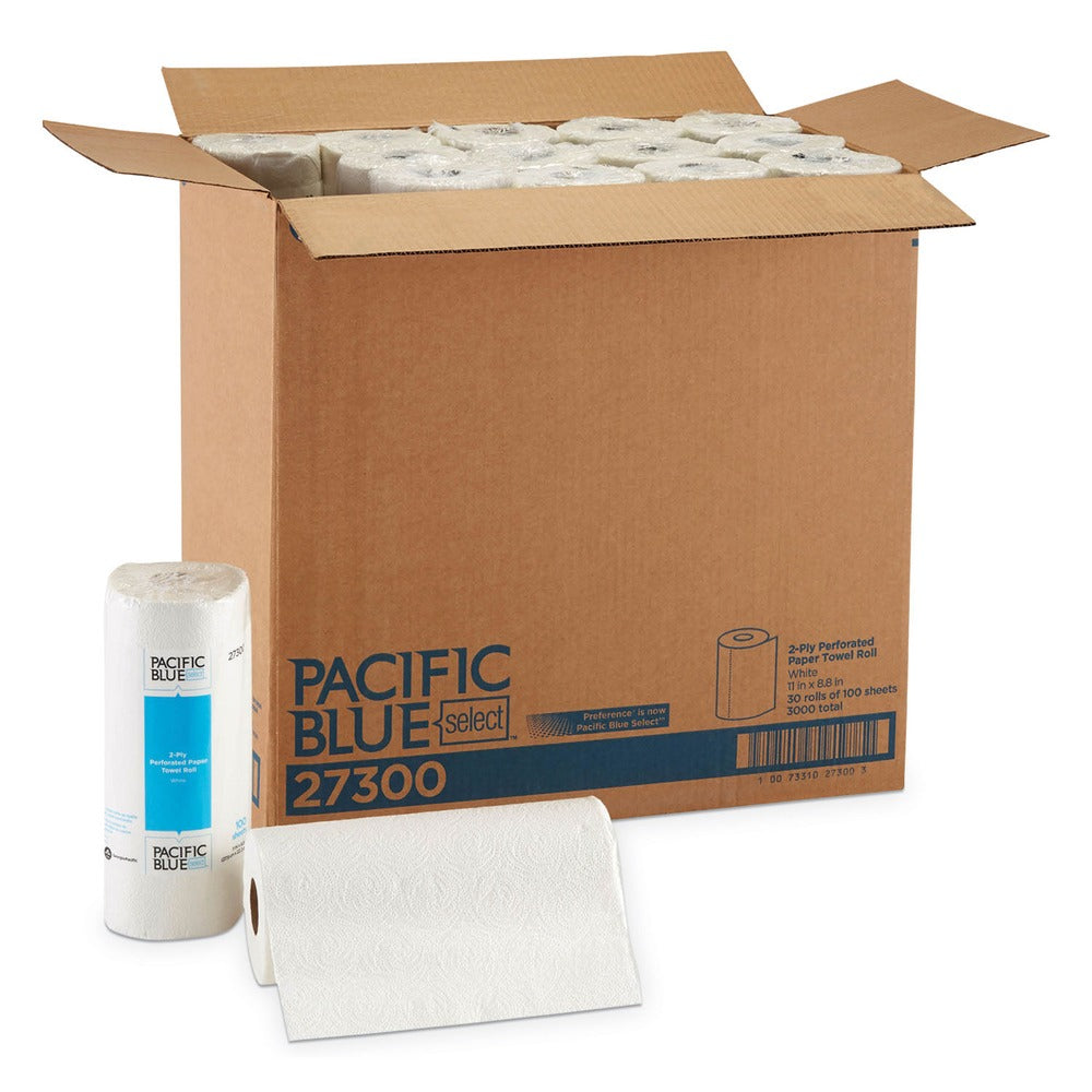 Georgia Pacific Professional 27300 11 in. x 8.8 in. 2-Ply Pacific Blue Select Perforated Paper Kitchen Roll Towels - White (30 Rolls/Carton)