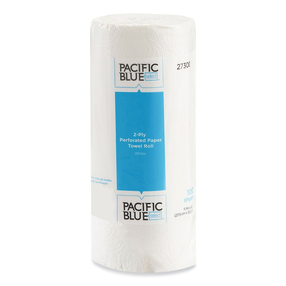 Georgia Pacific Professional 27300 11 in. x 8.8 in. 2-Ply Pacific Blue Select Perforated Paper Kitchen Roll Towels - White (100/Roll)