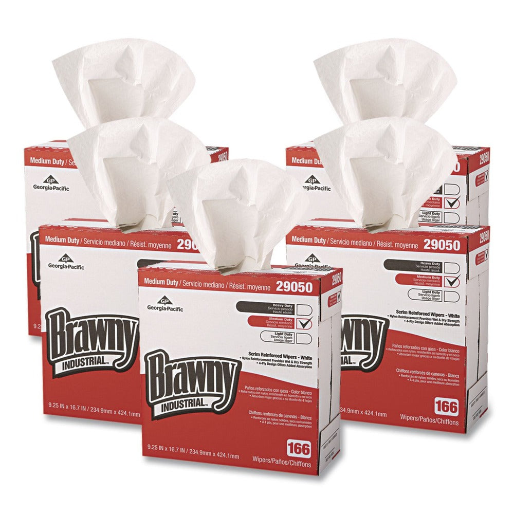 Georgia-Pacific 9.25 in. x 16.69 in. 4-Ply Medium Duty Scrim Reinforced Wipers - Unscented, White (166/Box, 5-Boxes/Carton)