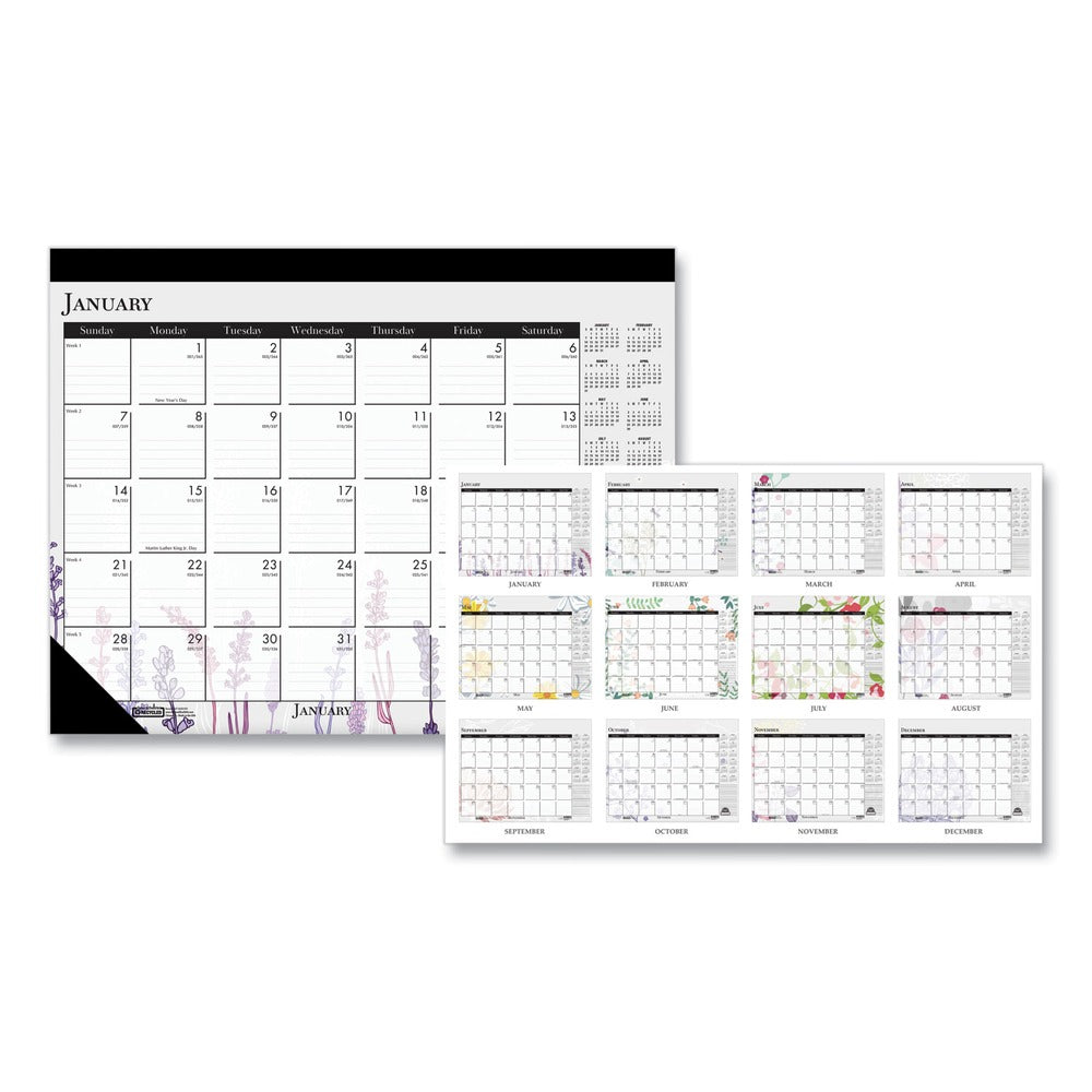 House of Doolittle 22 in. x 17 in. 12-Month (Jan-Dec) 2026 Recycled Desk Pad Calendar - Wild Flowers Artwork