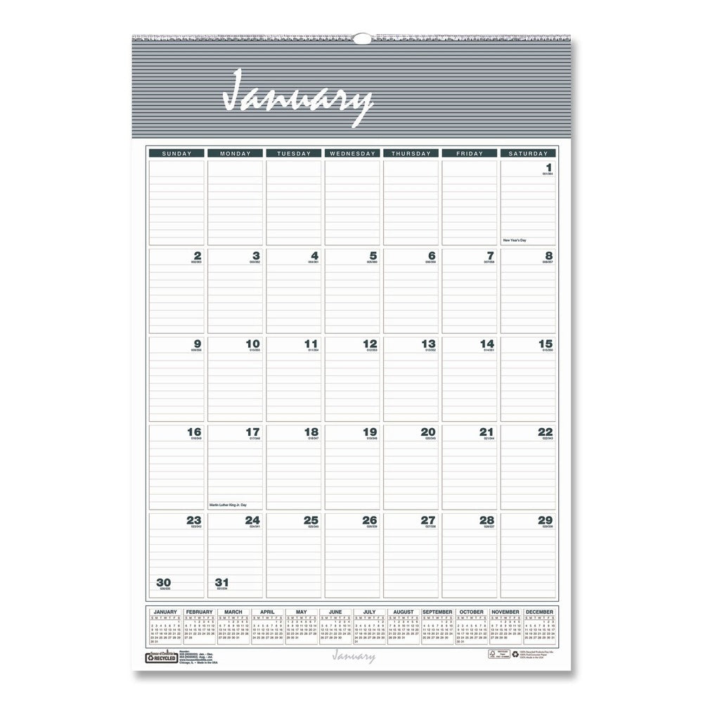 House of Doolittle 15.5 in. x 22 in. 12-Month (Jan-Dec 2026) Bar Harbor Recycled Wirebound Monthly Wall Calendar - White/Blue/Gray Sheets