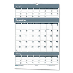 House of Doolittle 14-Month: Dec 2025 to Jan 2027 15.5 in. x 22 in. Bar Harbor Recycled Wirebound 3-Months-Per-Page Wall Calendar - White/Blue/Gray