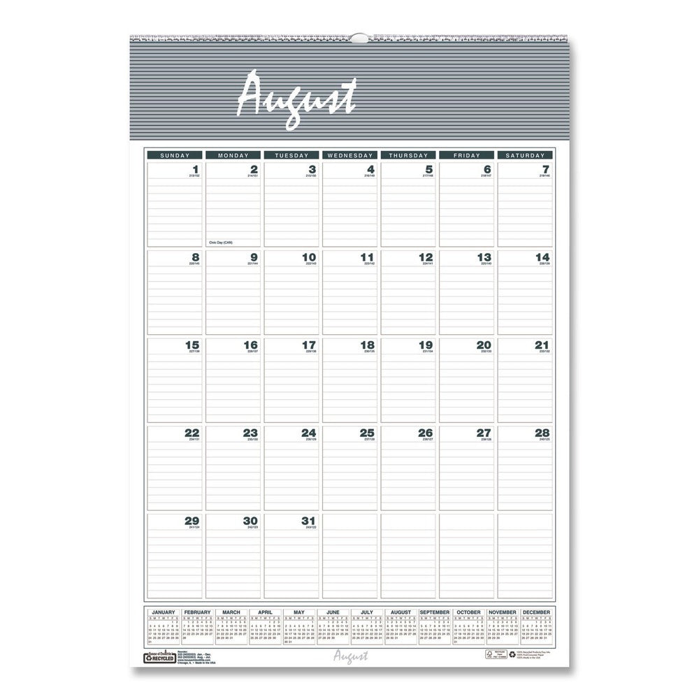 House of Doolittle 12-Month (Aug-July): 2025-2026 12 in. x 17 in. Academic Year Bar Harbor Recycled Wirebound Monthly Wall Calendar - White/Blue Sheets