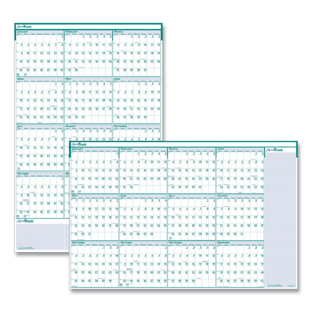 House of Doolittle 12-Month (Jan to Dec): 2026 24 in. x 37 in. Express Track Recycled Reversible/Erasable Yearly Wall Calendar - White/Teal Sheets