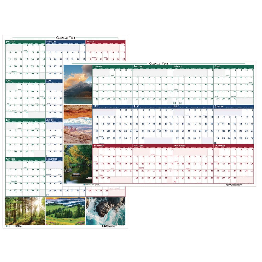 House of Doolittle 12-Month (Jan-Dec): 2026 24 in. x 37 in. Nature Photos Earthscapes Recycled Reversible/Erasable Yearly Wall Calendar - White Sheets
